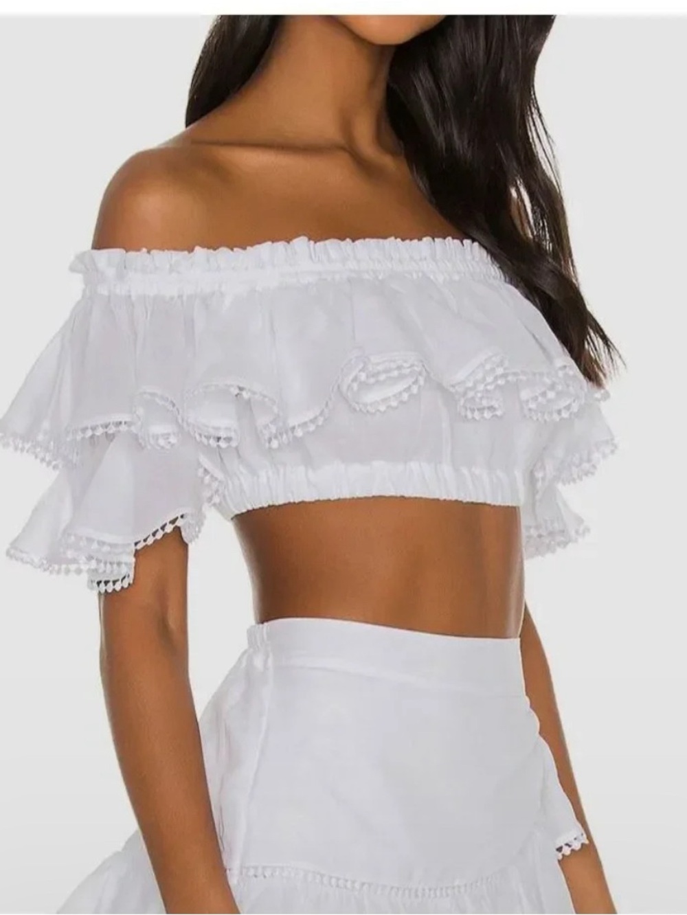 Never Worn No Tags Charo Ruiz Ibiza Cata White Off-the-Shoulder Ruffle Crop Top